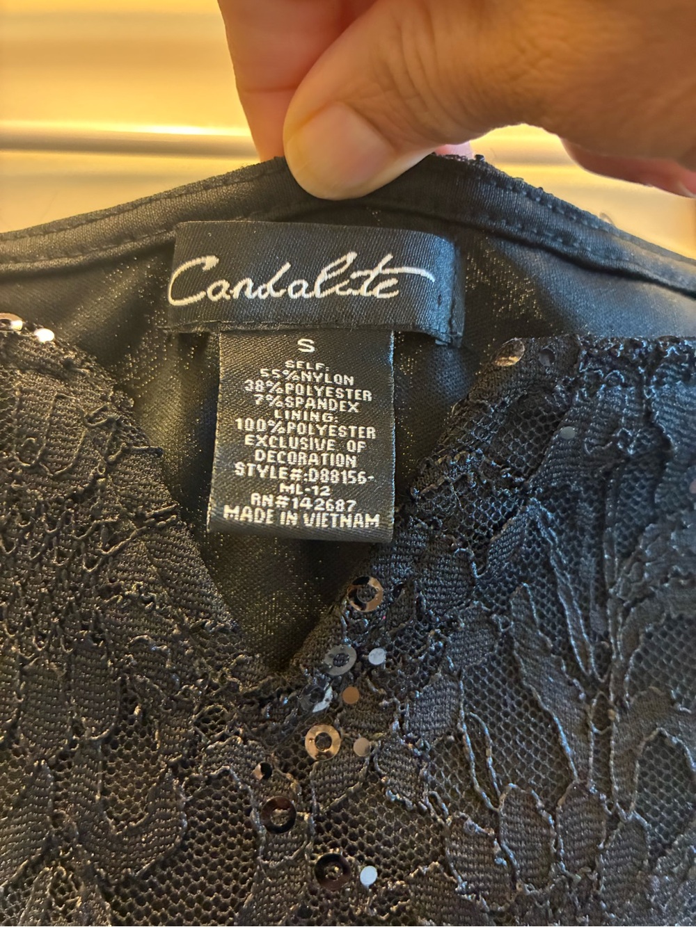 Candalite Black Lace & Sequin Wedding Dress - S